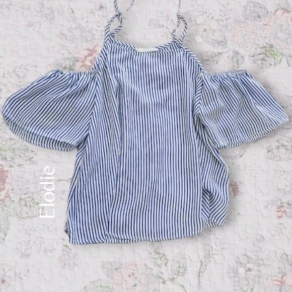 Elodie Flowy Off the Shoulder Boho Pinstripe strappy top- S - NWOT - Picture 1 of 16